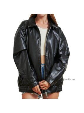 Oversized Faux Leather Jacket Motorcycle Coat Y2k Fall Winter